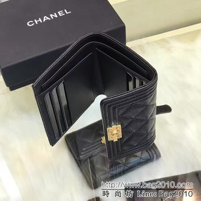 CHANEL香奈兒 經典系列 leboy短三折錢包 荔枝牛皮綾格紋 復古金扣 80734  DJC3146